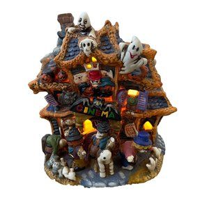 Spooky Hollow Ghost Haunted Cinema Halloween Lighted House Village ceramic Decor